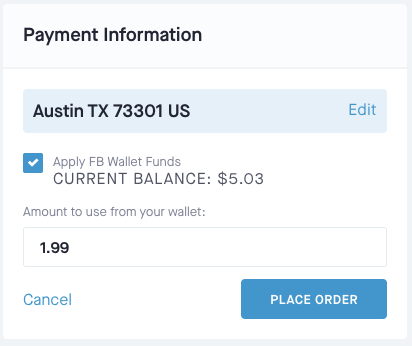 Screenshot of FB Wallet form for new subscriptions